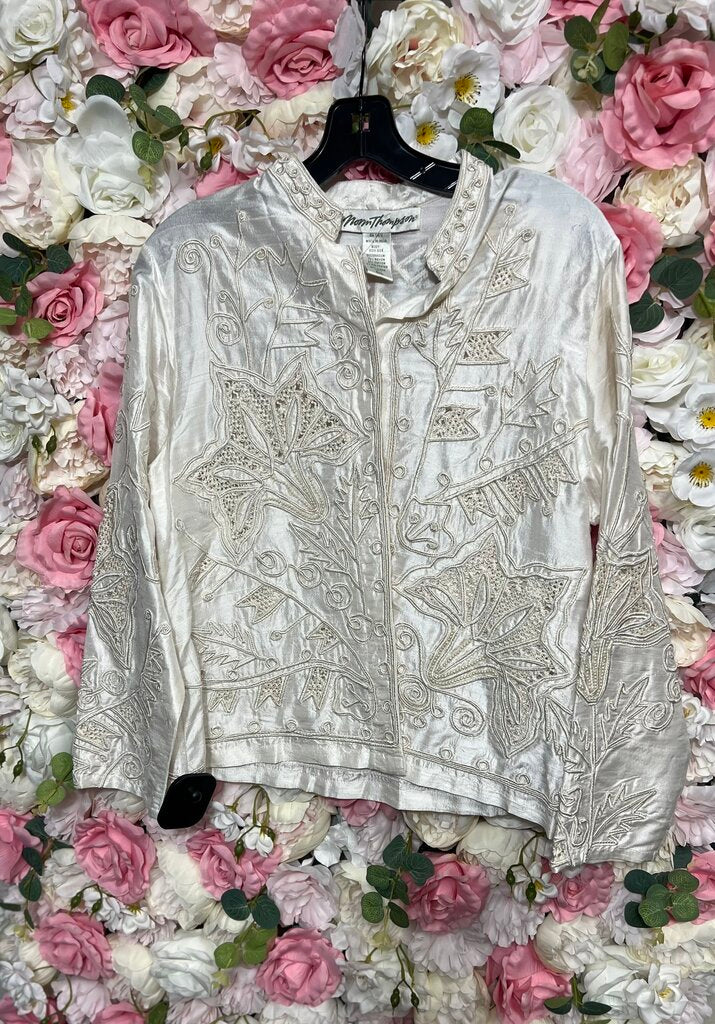 white silk blouse pearl embroidery