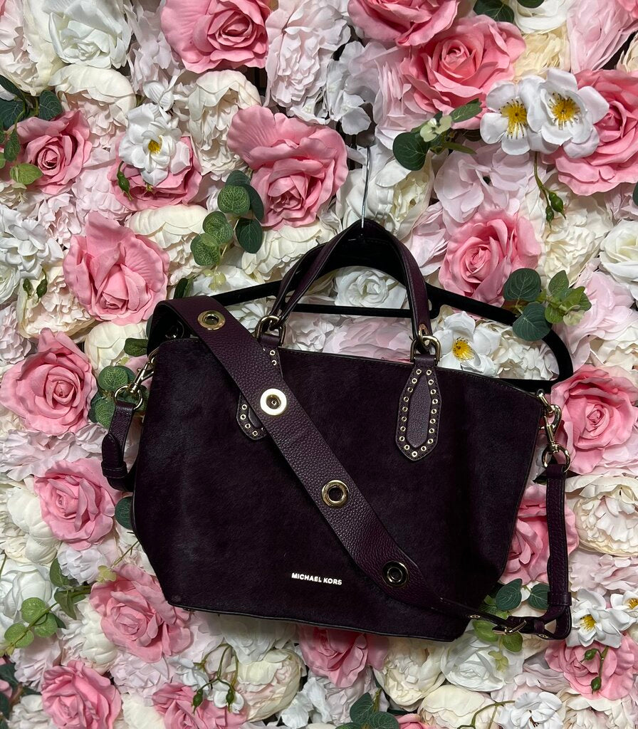 purple cowhide suede satchel bag