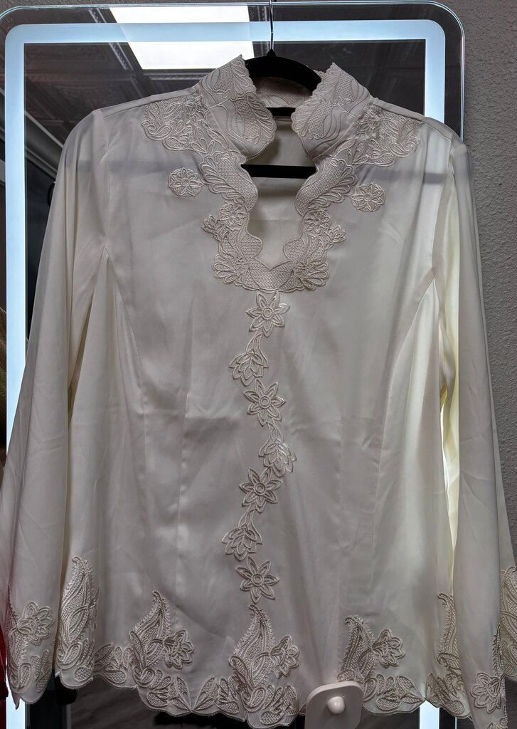 cream long sleeve embroidered champagne neckline/sleeve