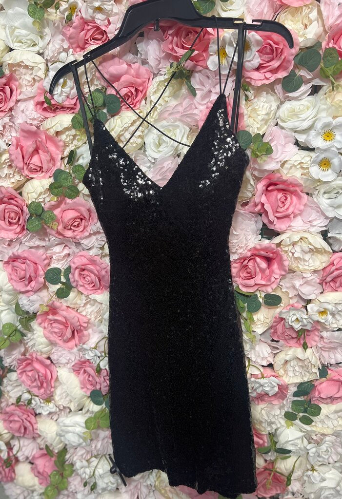 black sequin dress open back