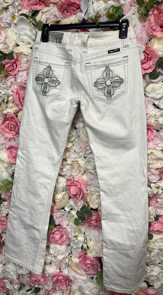 white bedazzled bootcut jean