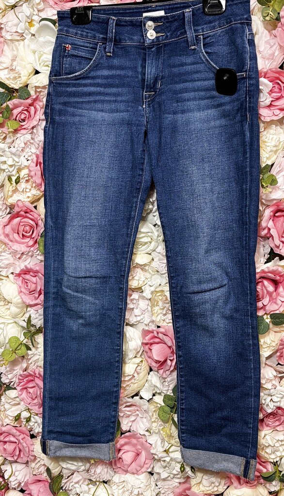 dark blue rolled ankle straight jean