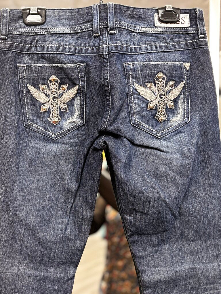 guess blinged out pockets skinny jeans