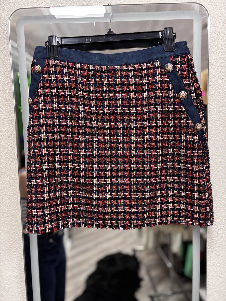 blue red tweed skirt