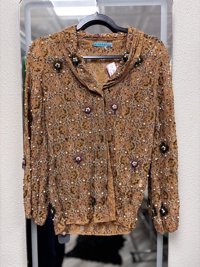 brown long sleeve embroidered purple green