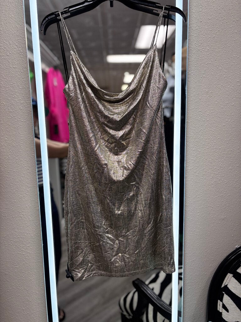 metallic gold spaghetti dress
