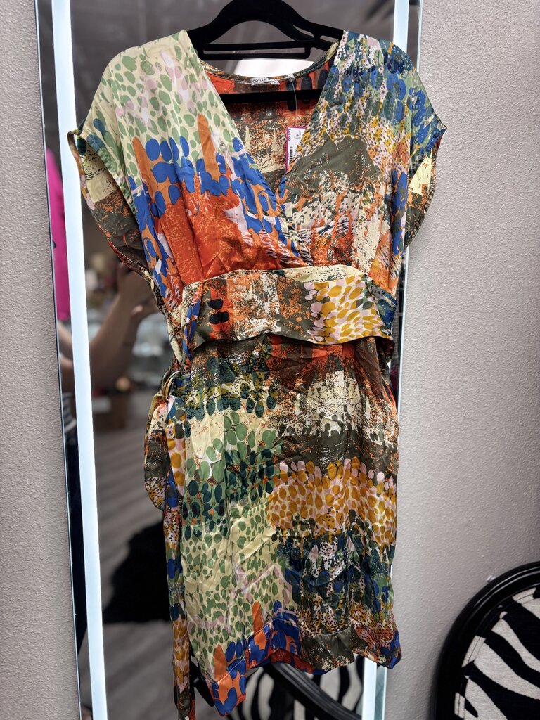 green blue orange short sleeve dress