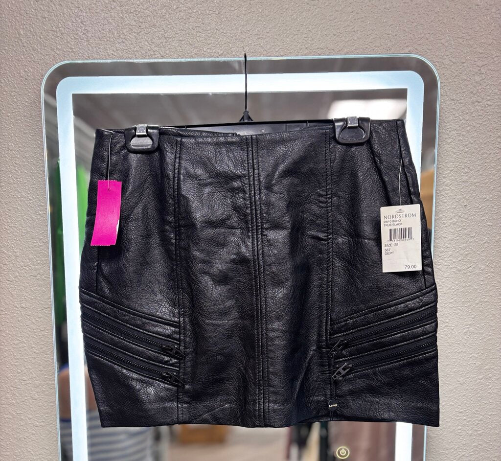 black leather mini skirt