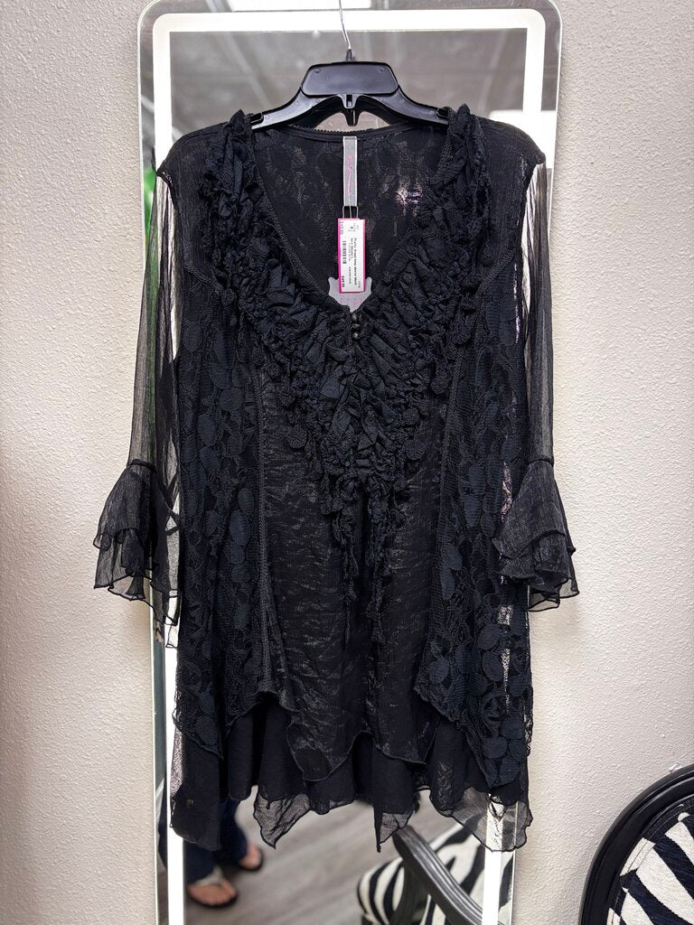 long sleeve black lace blouse