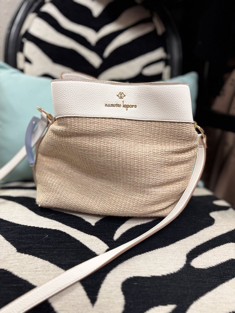 white leather brown weave purse