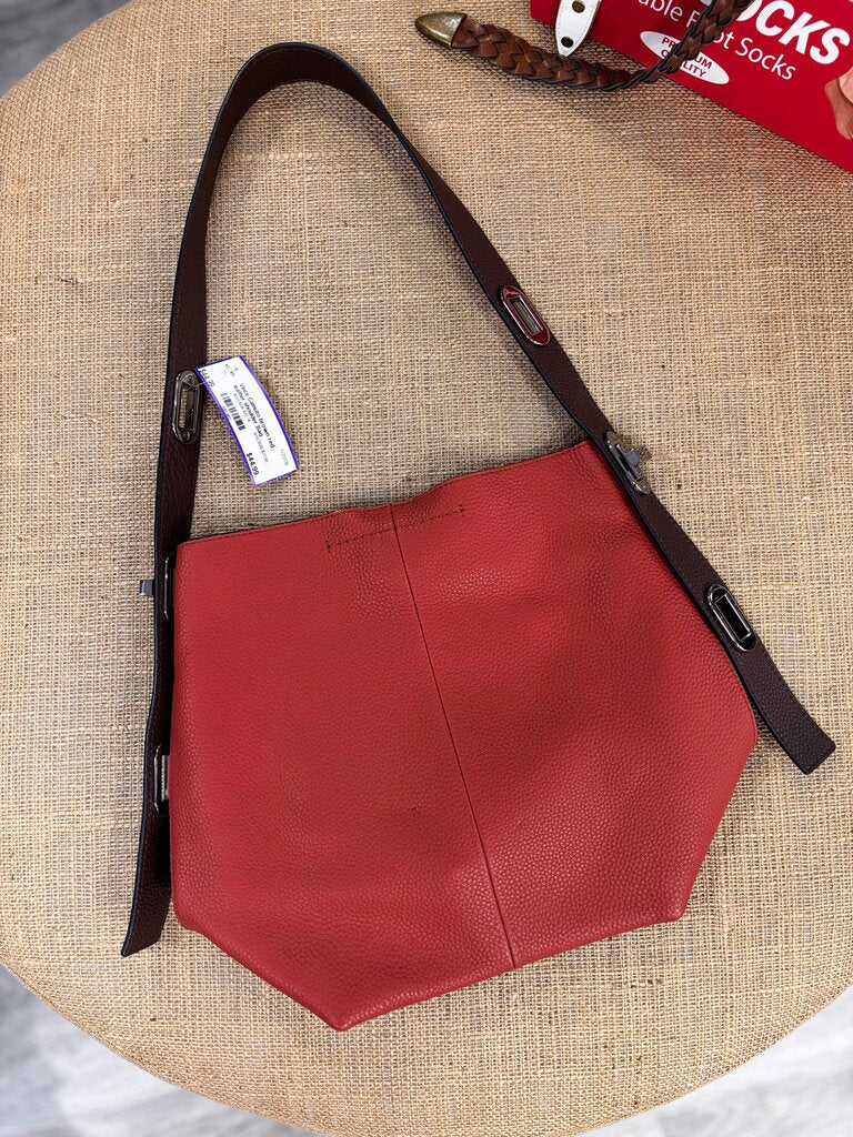 brown red leather shoulder bag